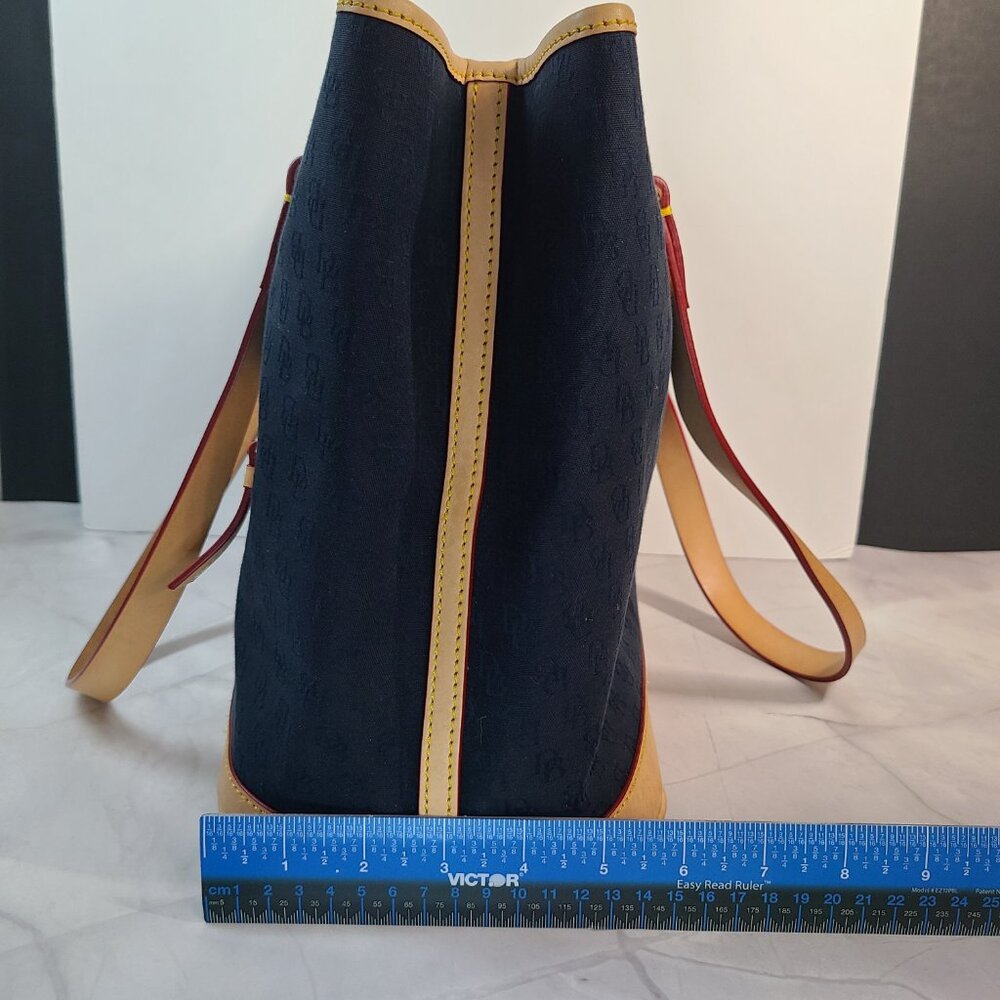 Dooney & Bourke Logo Shoulder Handbag BLACK Canvas Tan Leather Large Tote - Picture 4 of 16